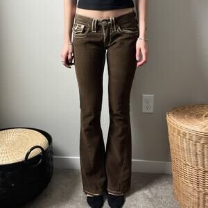 y2k vintage true religion brown joey big t low rise flared leg corduroy pants